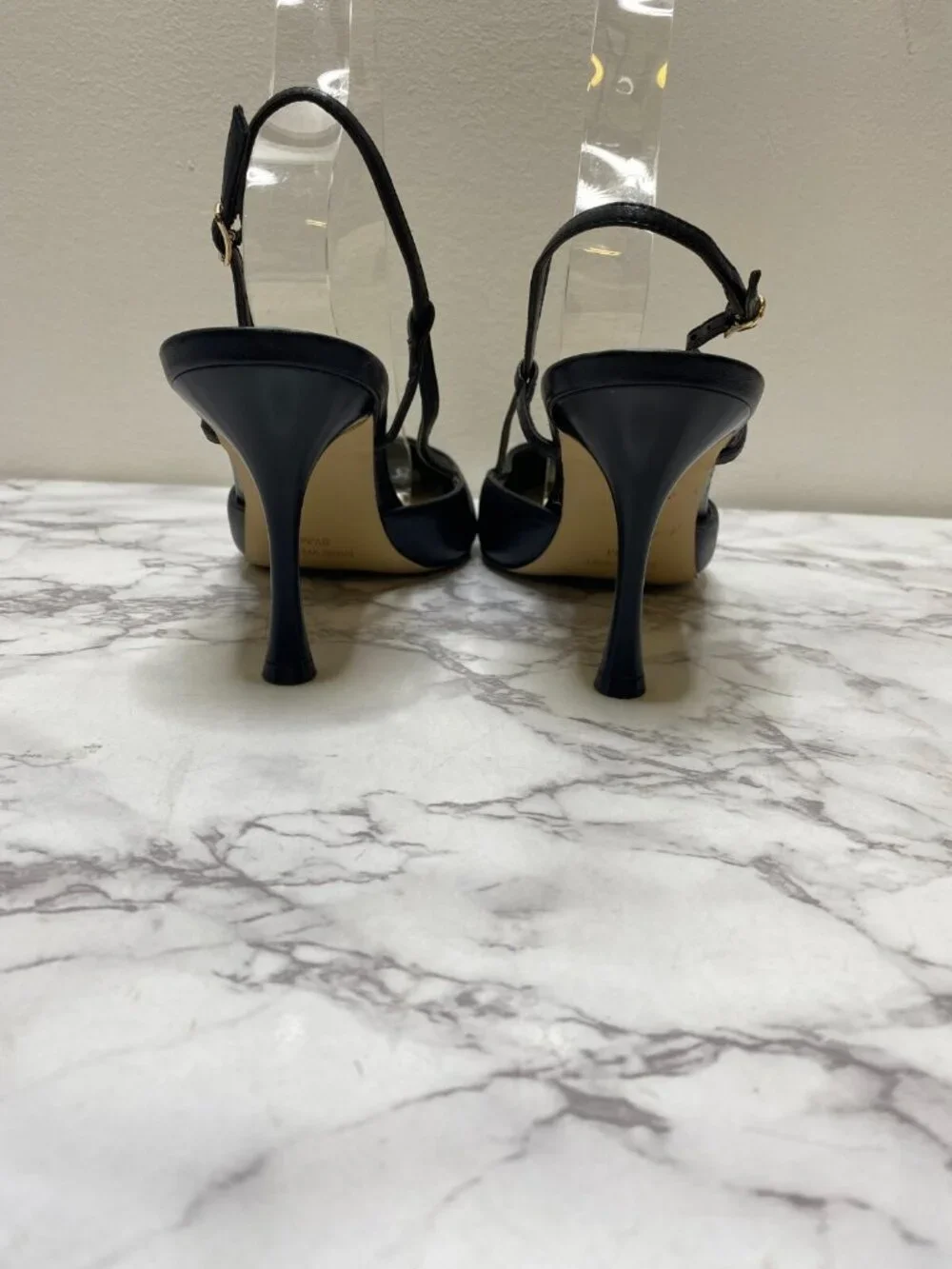 Nine West Peni Black Leather Pointy Toe Sling Back Heel sz 8.5M